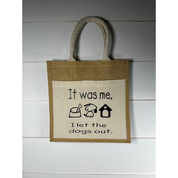 Tote Bag - Jute with Canvas Front Pocket -Great for the dog park! - Picture 1 of 5